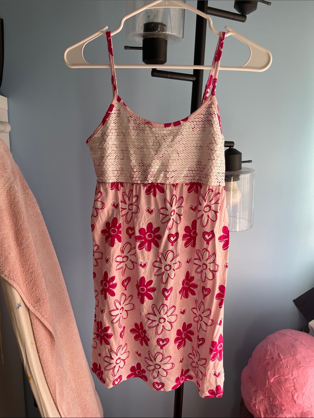 Savannah Pink Floral Sequin Bodice Girls' Chemise